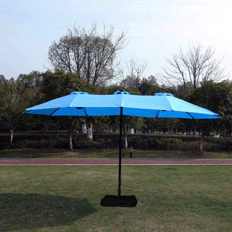Parasol de patio double 15 po x 9 pi avec évent et base - matériau extérieur bleu
