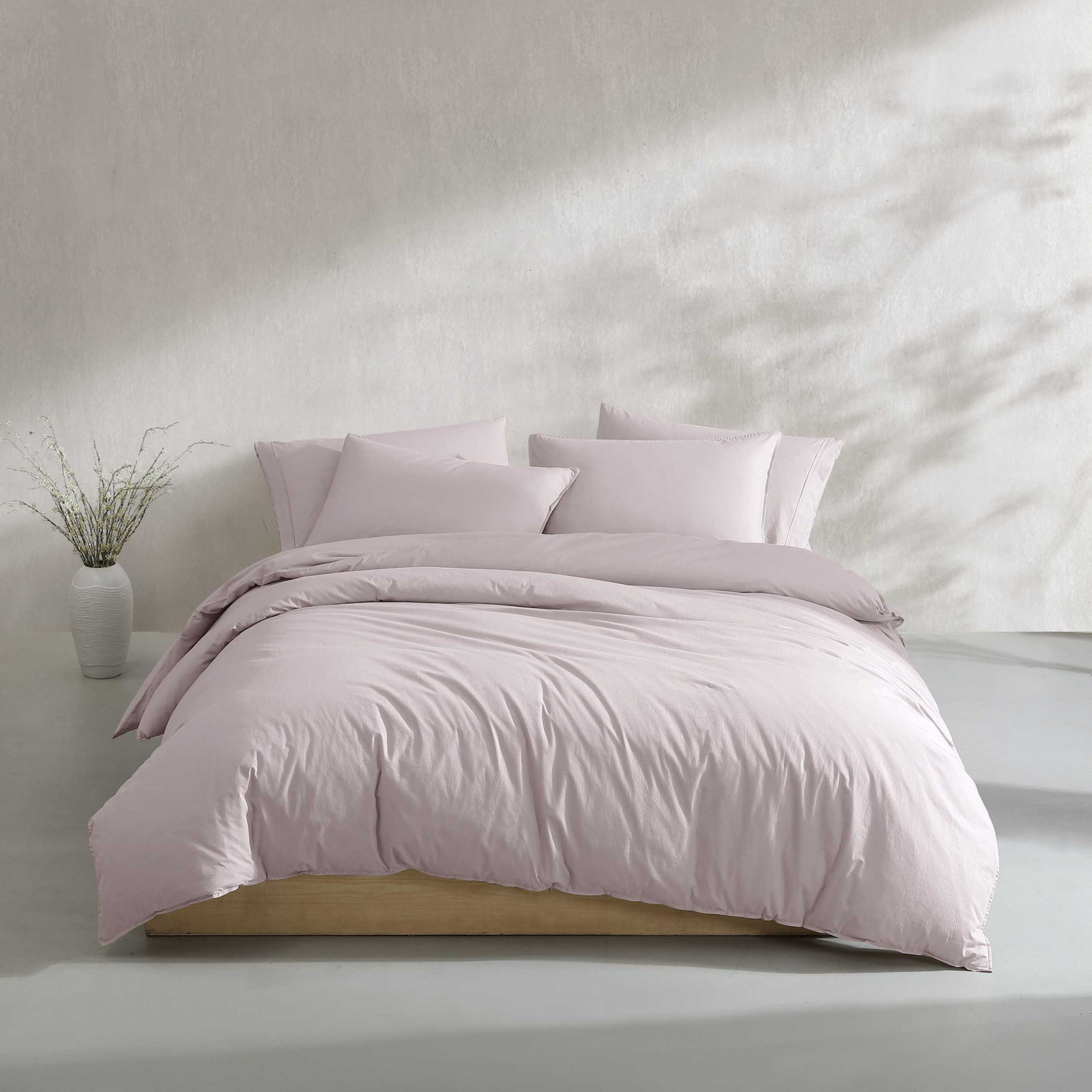 Washed Percale Cotton Duvet Cover Set, Queen Duvet Cover + 2 Standard Shams, Pink