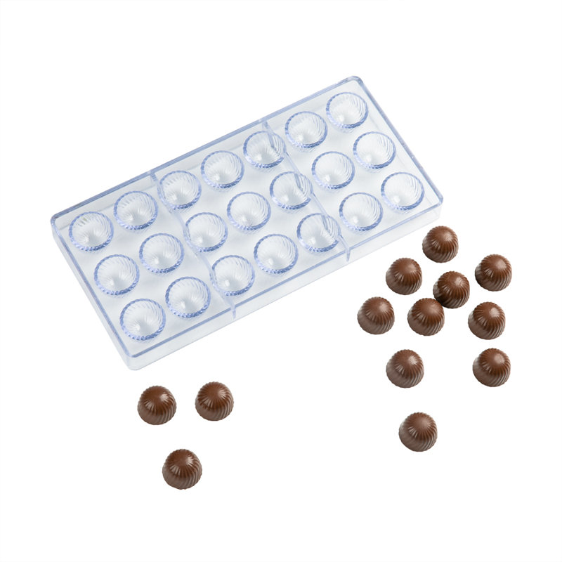 Moule à chocolat 10,8 x 5,3 pouces, 1 moule à dôme tourbillonnant - 21 cavités, résistant au congélateur, plateau de dessert en polycarbonate transparent, facile à libérer, de qualité alimentaire