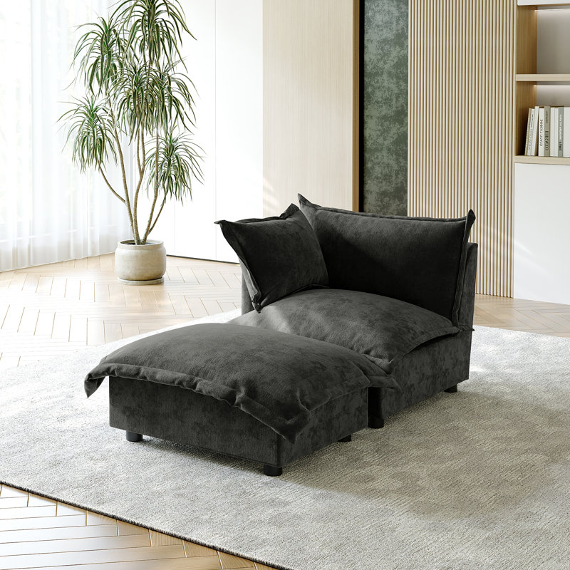 Upholstered Armchair with Footstool, Dark Grey