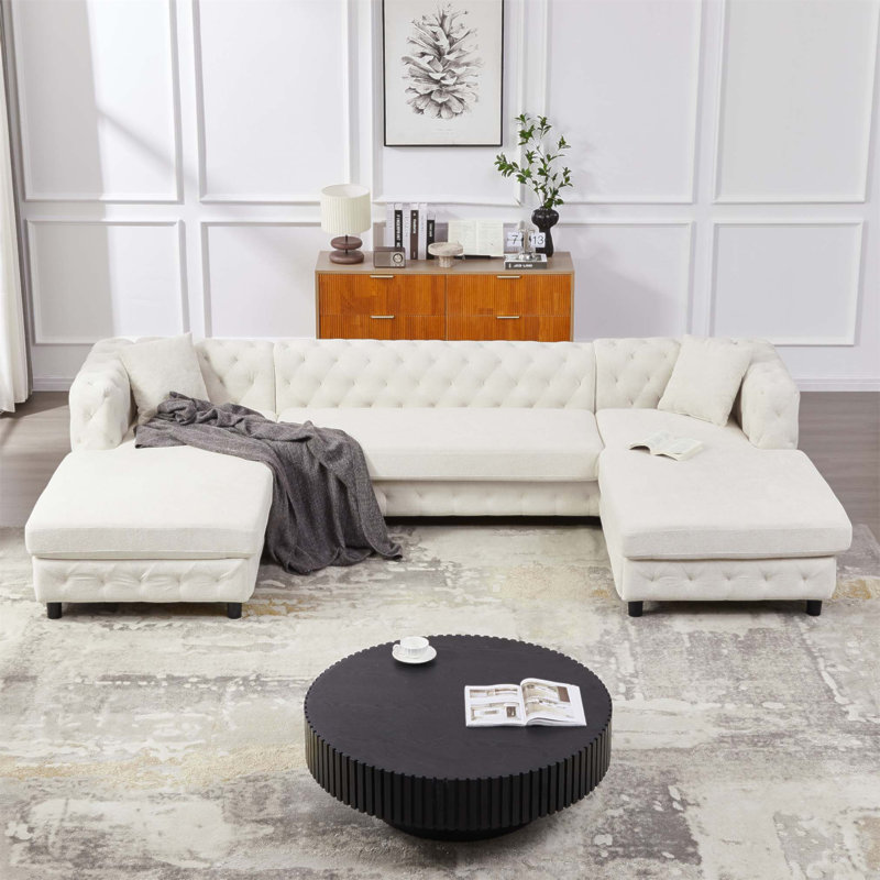 Canapé 126 pièces en chenille de style moderne de 126 pouces, en forme de U à tirette pour plus de confort et de style