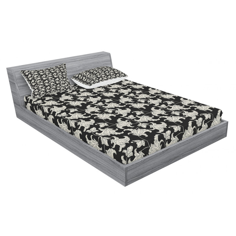 Microfiber Floral Sheet Set, Queen Sheet Set with Fitted Sheet