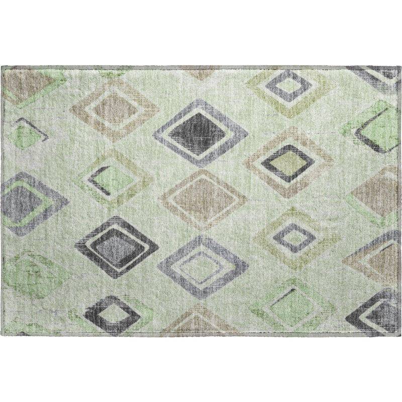 Premium Machine Washable Mayfield  Geometric Rug, Aloe, 1'8" x 2'6"