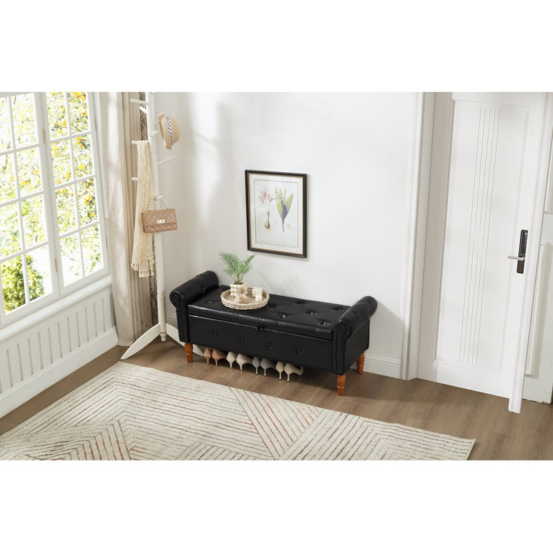 Banc de rangement capitonné Conring de 40 po, banc de rangement rembourré avec repose-pieds et banc de fenêtre, Noir