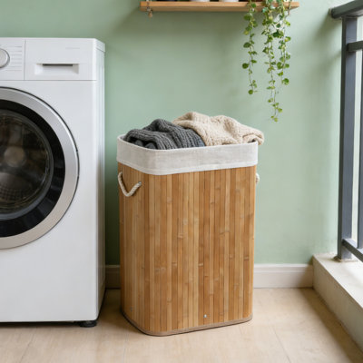Panier à linge en bambou naturel avec couvercle et poignées, doublure amovible, idéal pour la salle de bain, la chambre à coucher et la salle de lavage