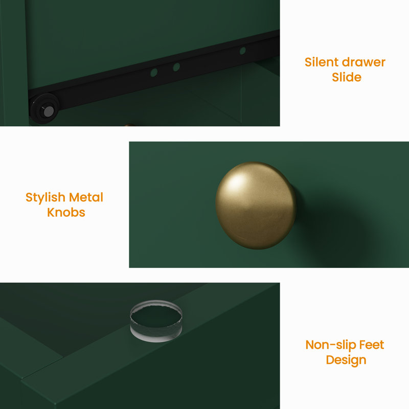 Modern Nightstand With 3 Drawers, Green