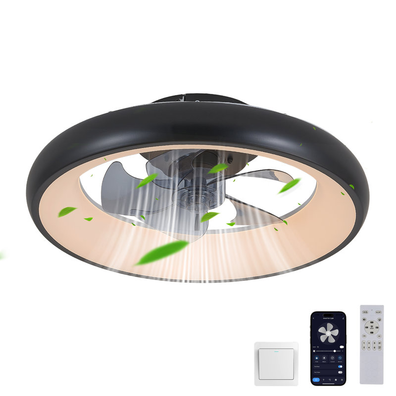 Ventilateur de plafond 20 po Modern Black Smart avec éclairage et contrôle APP