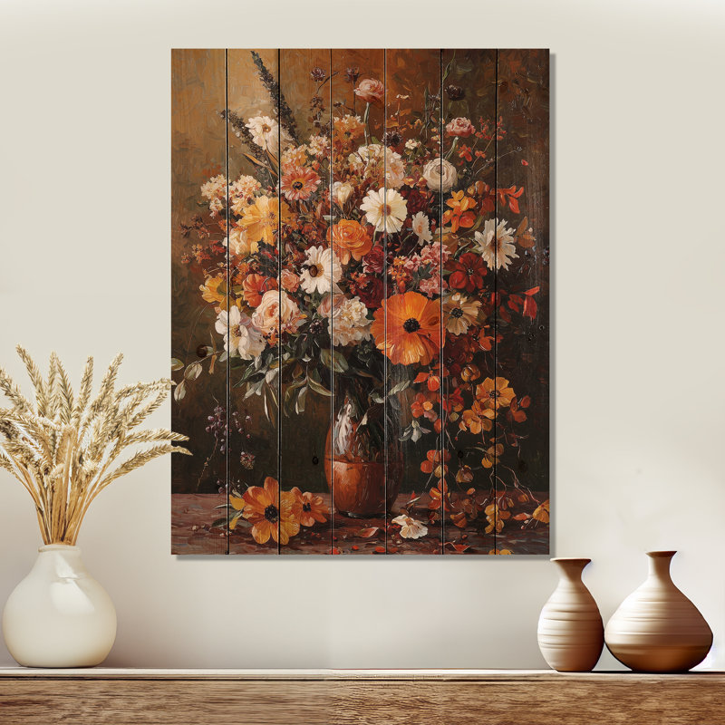 Assortiment de bouquets d'automne Symphonie brune III - Assortiment de bouquets d'art mural en bois - sur bois de pin naturel
