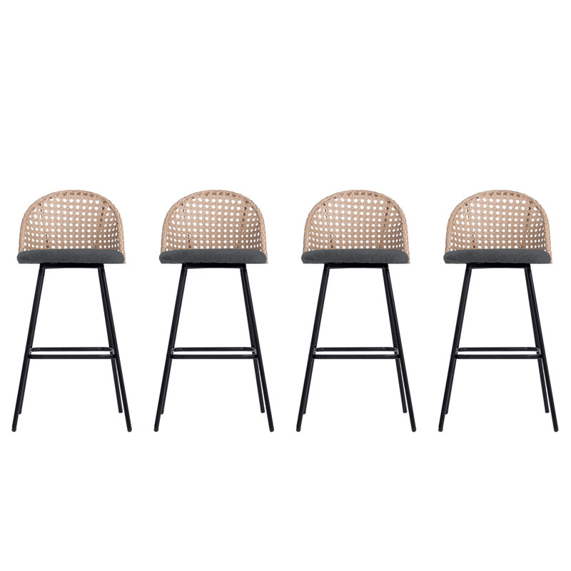 Upholstered Rattan Back Counter & Bar Stool, Black
