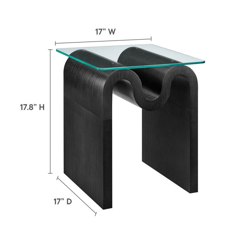Ondine Black Wave Base Glass Top Side Table