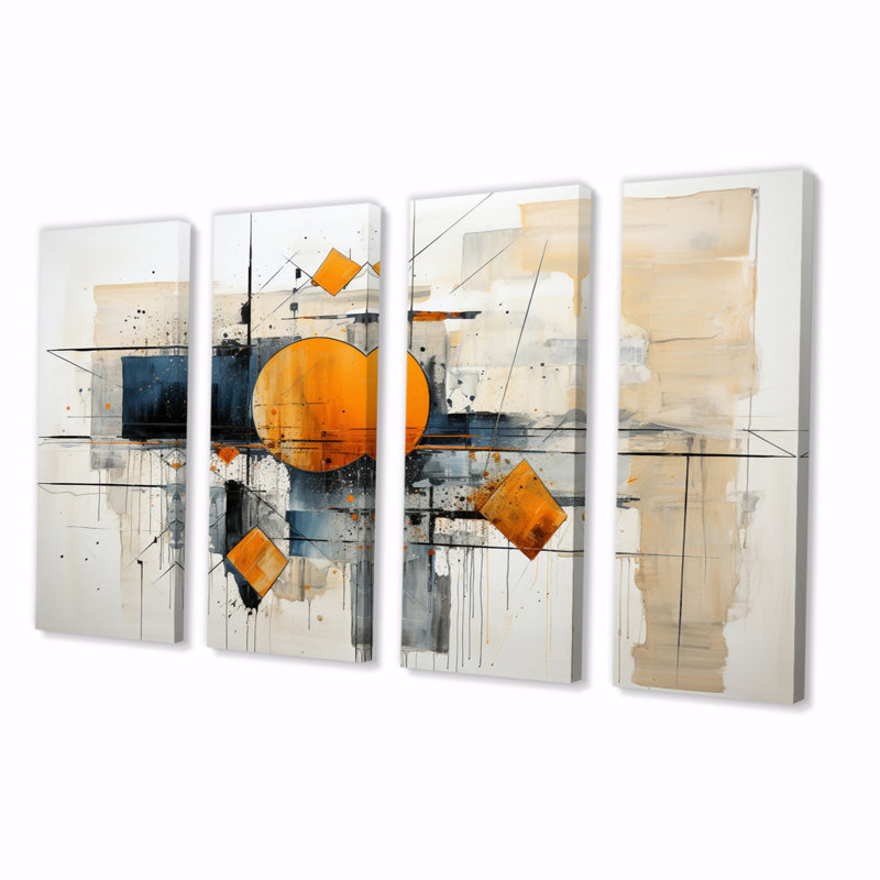 «Geometric Abstraction I», reproduction d'art abstraite, 4 panneaux, Toile tendue