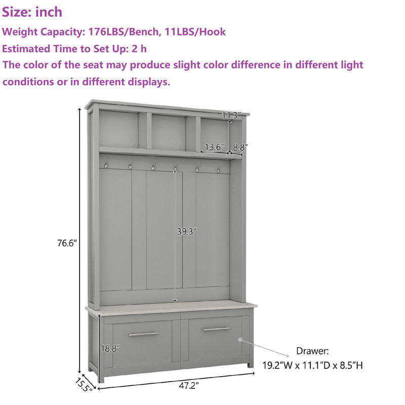 Elegant Design 76.6"T Hall Tree With Multi Storage