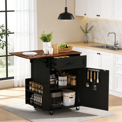Chariot de cuisine pour îlot de cuisine avec abattant, tiroir et porte-serviettes Farmhouse