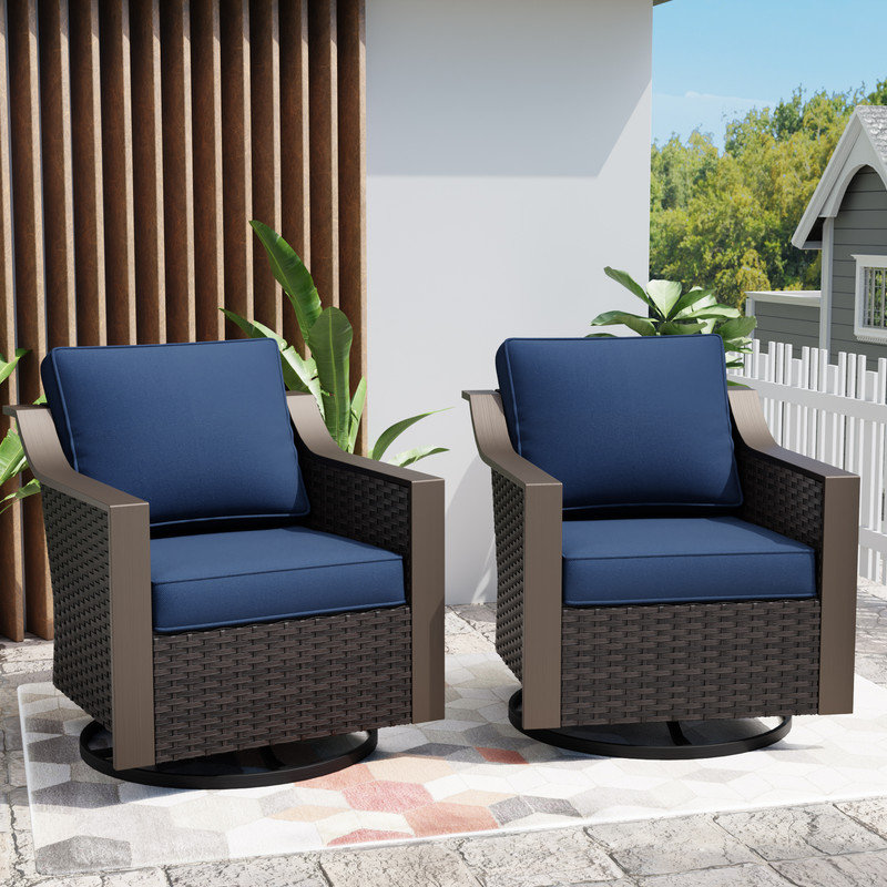 Patio Outdoor Wicker Chairs with Cushions, Blue