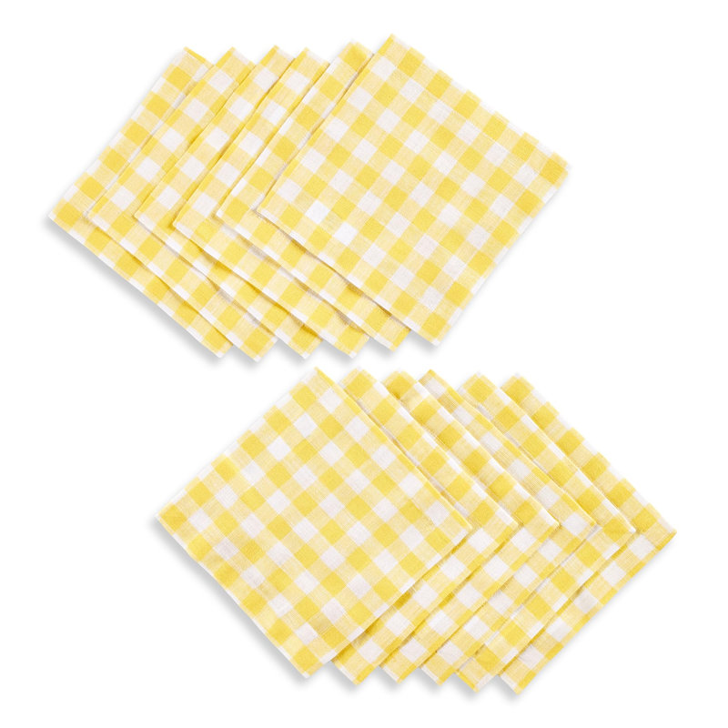 Gingham Check - 100% Pure Linen Cocktail Napkins, Marigold Yellow Checkered