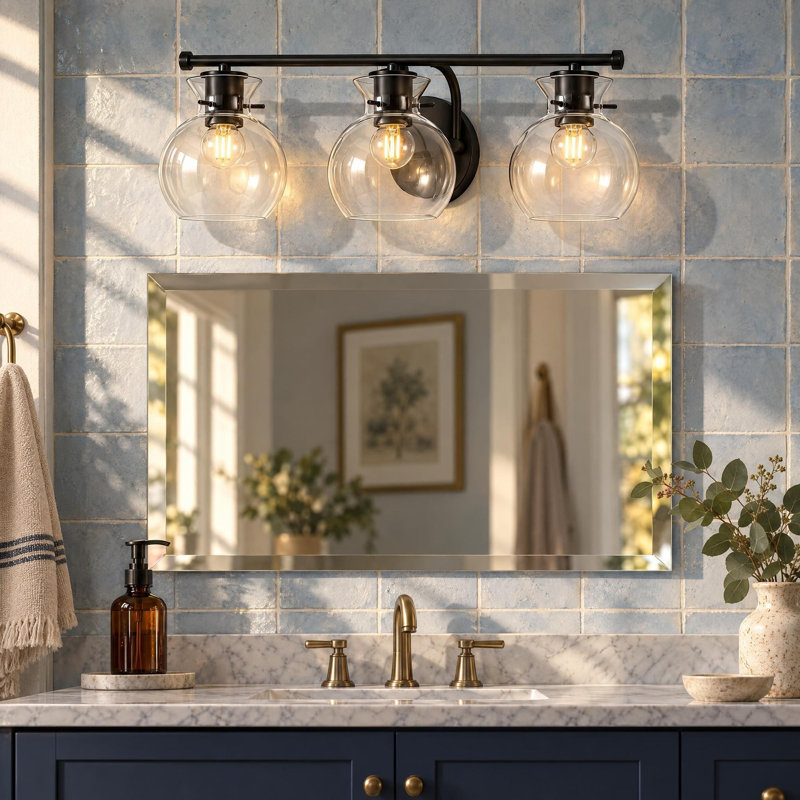 Trois lumières de meuble-lavabo modernes à abat-jour en verre transparent pour salle de bain