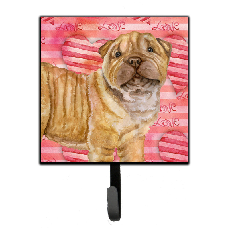 Organisateur de clés murales avec crochets clés chihuahua love Saadet, Rose / Brun, Chiot Shar Pei
