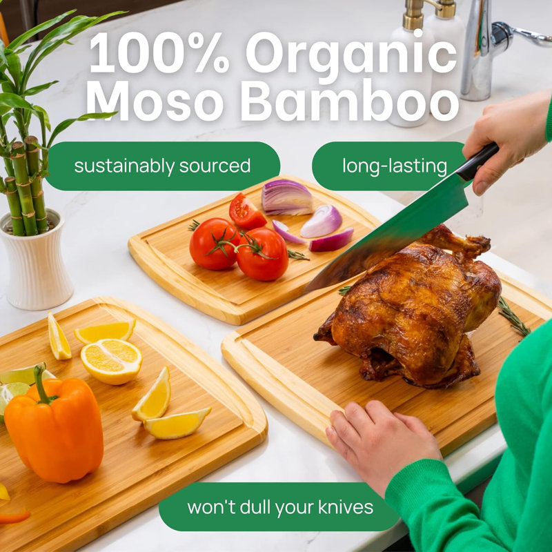 Ensemble de 3 planches à découper en bambou biologique avec remplacements à vie - Ensemble de planches à découper en bois