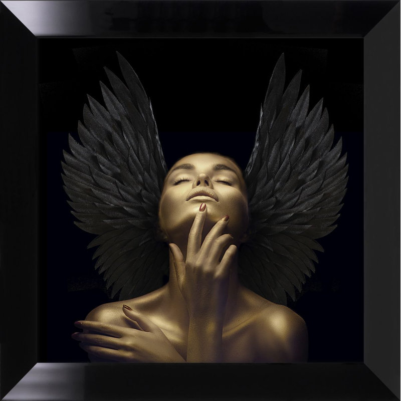 Golden Woman With Black Feathers by NONE - Single Picture Frame Print