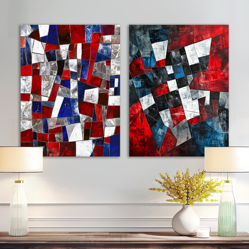 «Unity in Force USA Flag Fragments I», ensemble de 2 décorations murales rouges en métal patriotique, 32" H x 48" W
