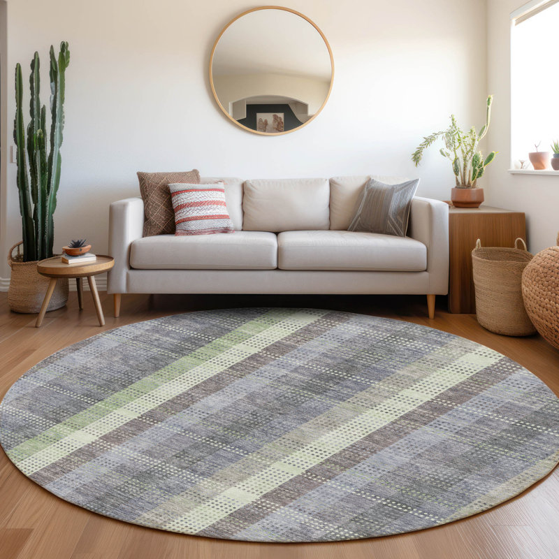 Premium Machine Washable Prisco Pewter Rug, Round 8'
