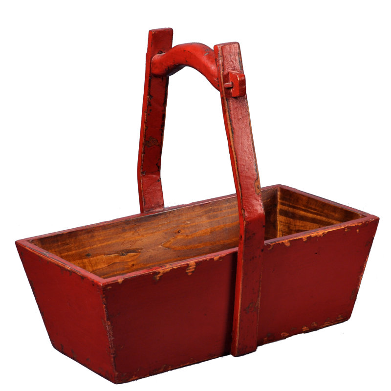 Jardinière rectangulaire avec manche en bois, rouge