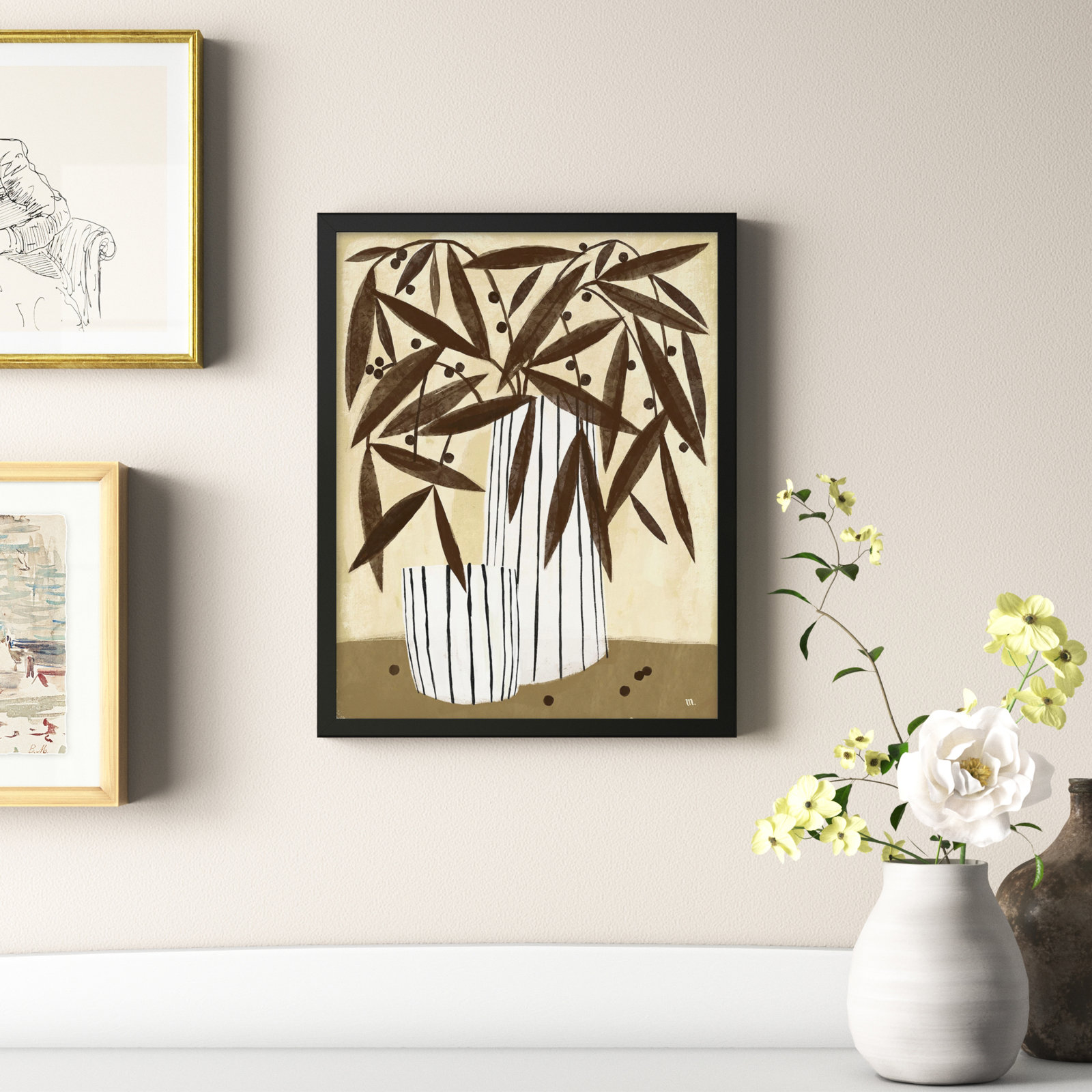 Juba "Dry Flowers" Painting, Black, 20" H x 16" W x 1.25" D