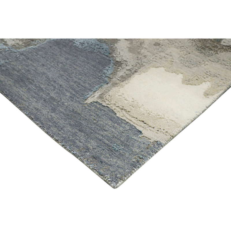 Hand Knotted Abstract Area Rug in Beige/Gray/Blue, Rectangle 8' x 10'