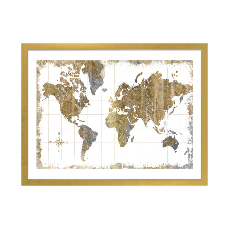 Carte dorée - impression d'art graphique, H 16 po x l 24 po x P 1 po, Cadre doré