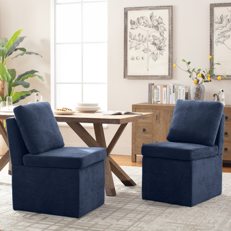 Harriotte Upholstered Side Dining Chair with storage space, Blue