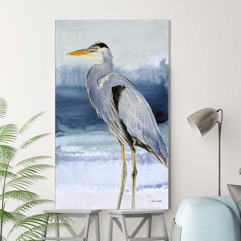 «Heron on Blue I», reproduction sur toile, H 30 po x l 18 po x P 1 po, Toile tendue