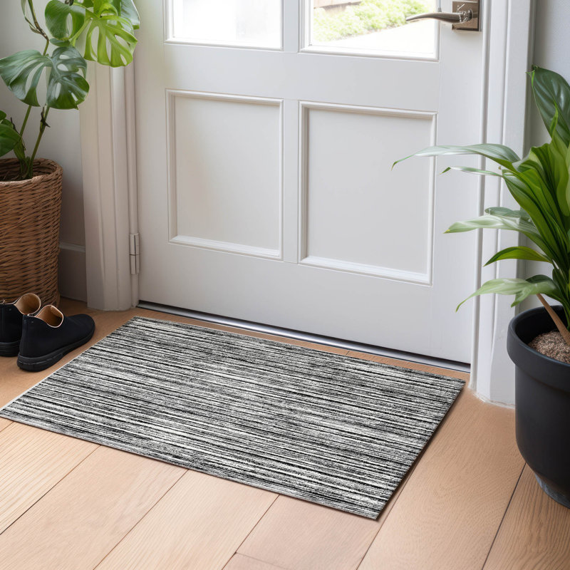 Premium Machine Washable Prisco Black Rug, Rectangle 1'8" x 2'6"