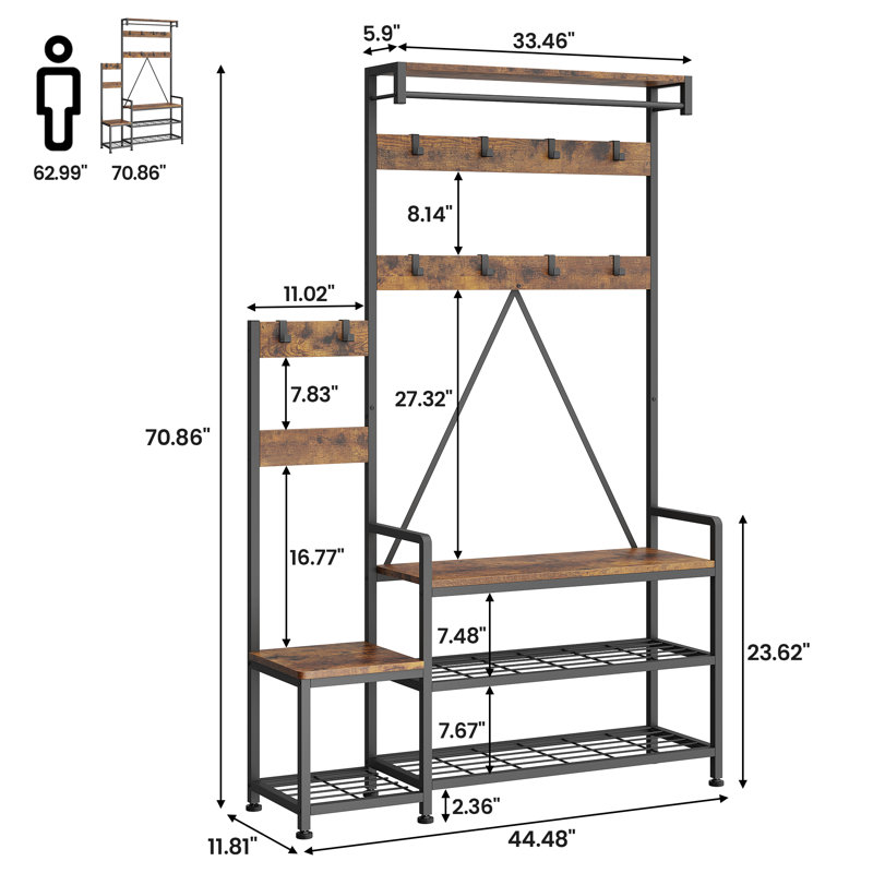 Metal Freestanding 8 - Hook Coat Rack, Brown/Black