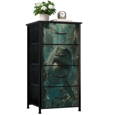 Commode pour chambre à coucher avec 4 tiroirs de rangement Grand requin blanc nageant dans un bateau pirate naufragé