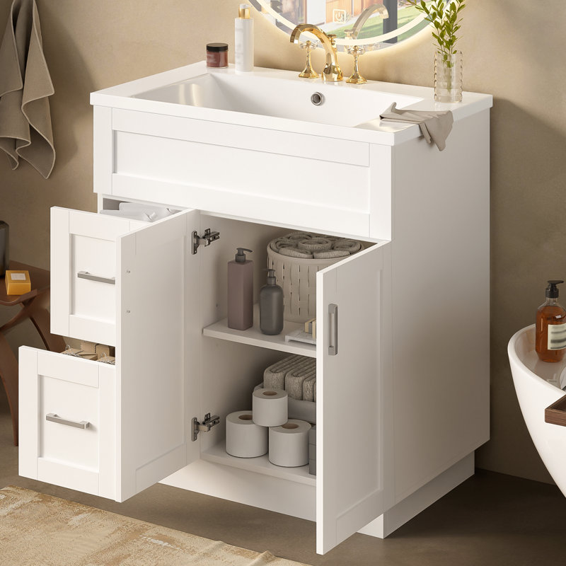 Meuble-lavabo simple 30 po, lavabo en résine, traditionnel, salle de bain