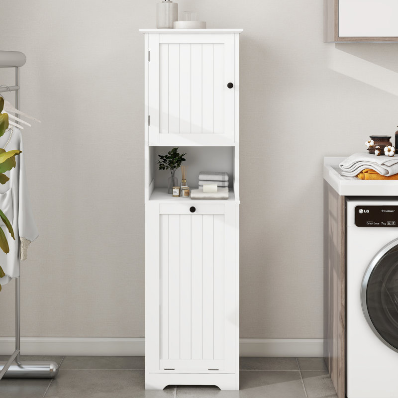 Armoire de trieur de linge inclinable à un compartiment et une porte - Blanc