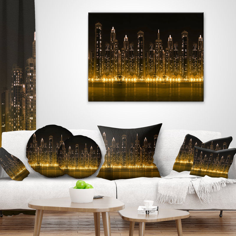 Housse et housse de coussin carré moderne Modern City avec gratte-ciel illuminés, Rectangle 12 po x 20 po