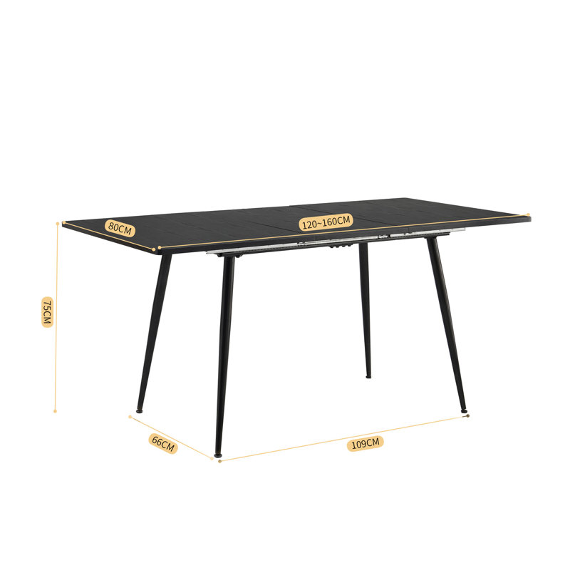 Modern Minimalist Extendable Dining Table Set （1Table and 4 Chairs）, Black