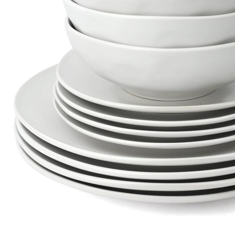 Waterside 12pc Solid Colour Irregular White Stoneware Dinner Set