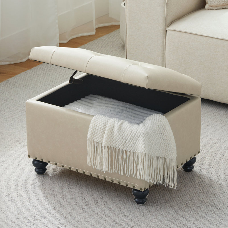 23.6" W Rectangle Upholstered Storage Ottoman, Beige
