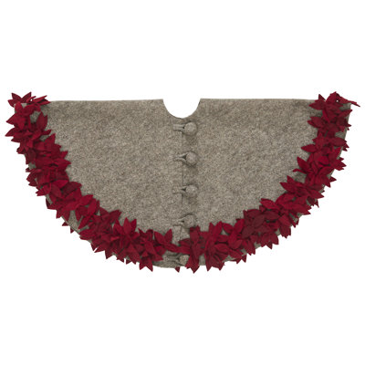 Jupe d'arbre de Noël à chevauchement de fleurs - naturel avec rouge - 60 po