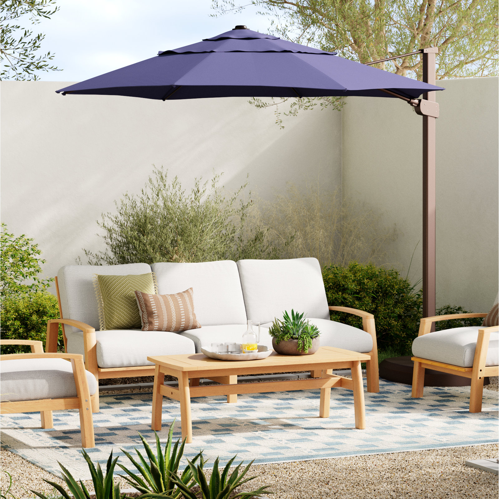 11.5' Sunbrella® Cantilever Umbrella, Blue Sky, Bronze