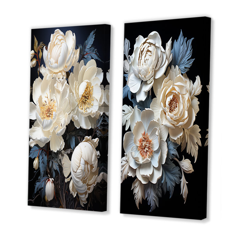 Beige Whispers Of Peony - ensemble de 2 impressions sur toile pivoines, H 28 po x l 25 po, Toile tendue