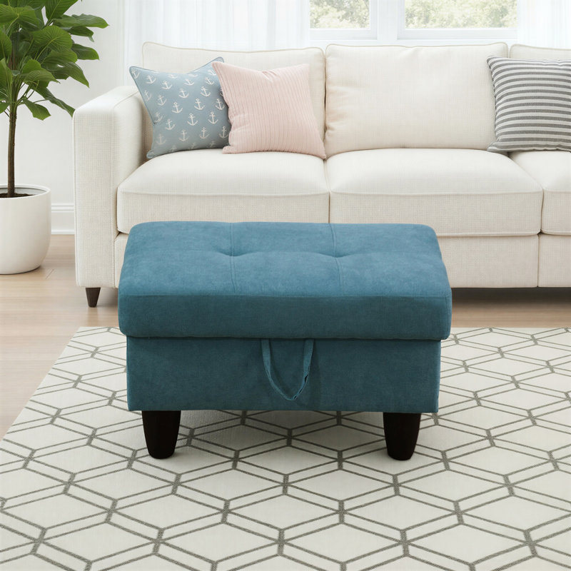 Darryn 35" Wide Upholstered Storage Ottoman, Green Cotton Blend