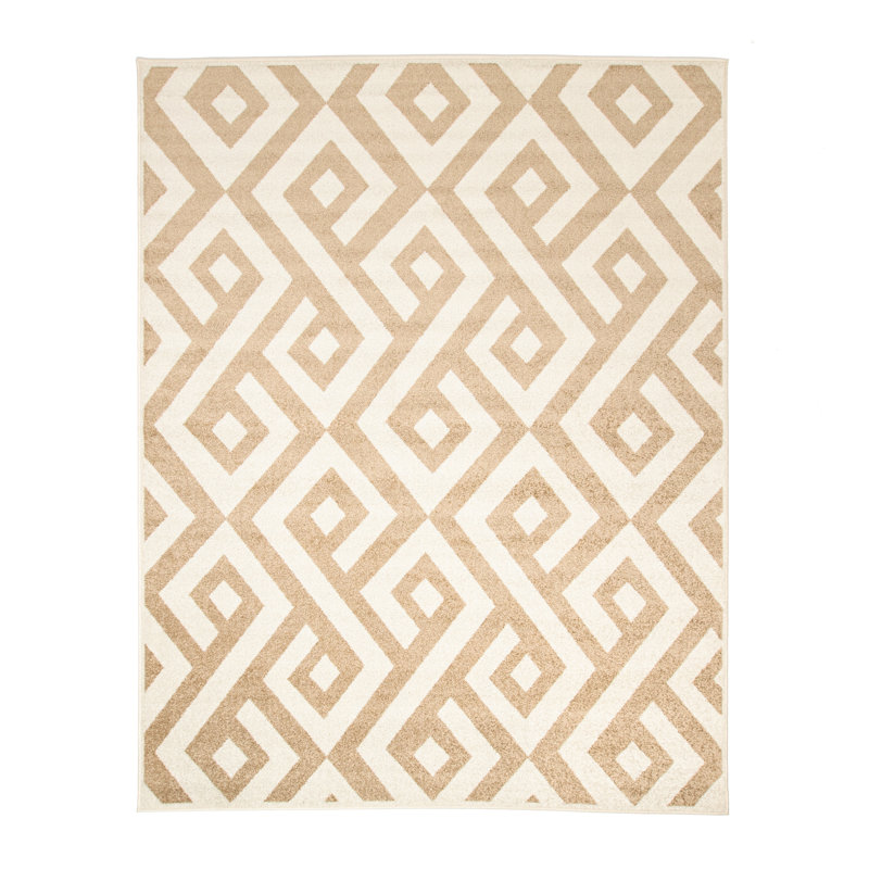Ivory Geometric Synthetic 5'x8' Rectangular Area Rug