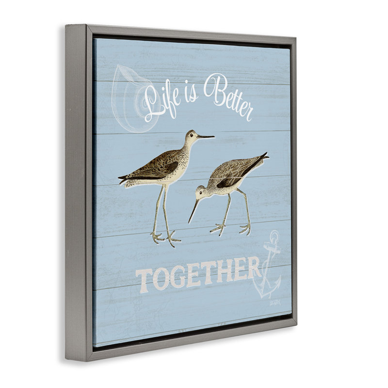 «Better Together Coastal Sandpipers», Cadre flottant gris lustré, H 18 po x l 18 po