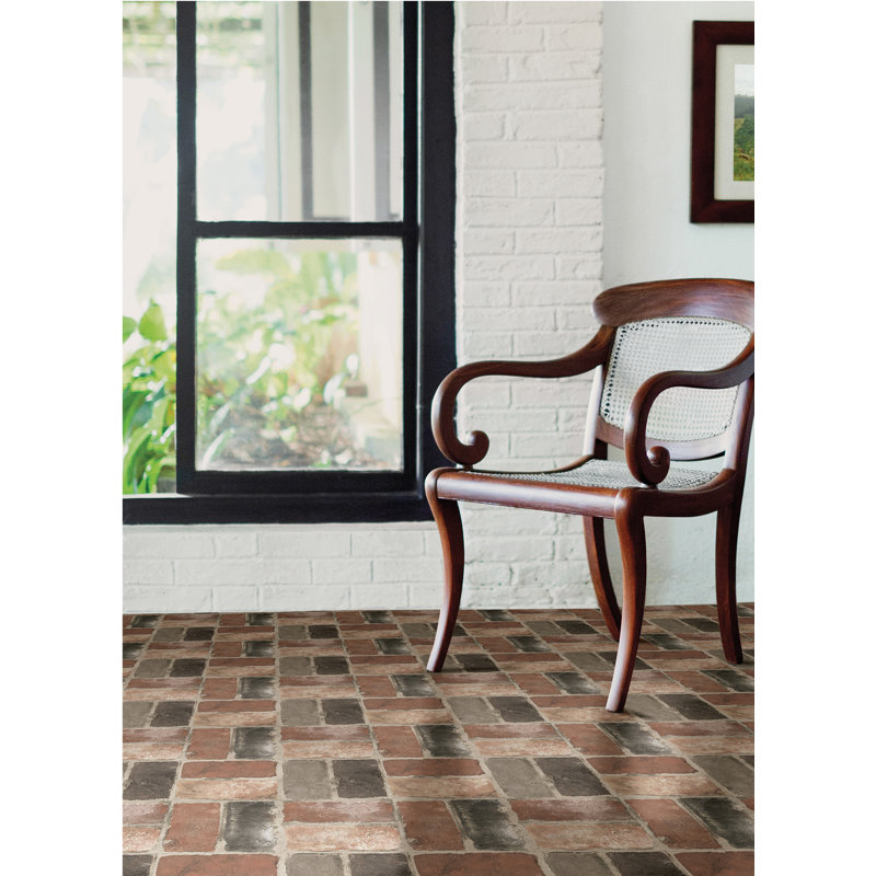 Harvard Brick Peel and Stick Floor Vinyl Tiles, Red
