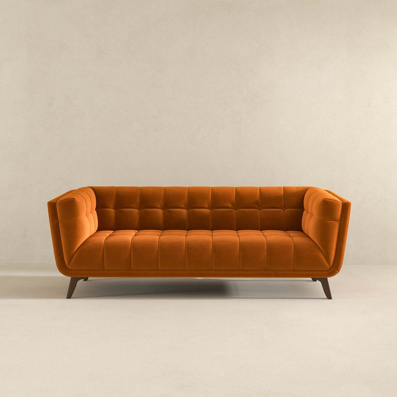 Grand canapé en velours orange brûlé Addison, Orange, Oui, Noyer