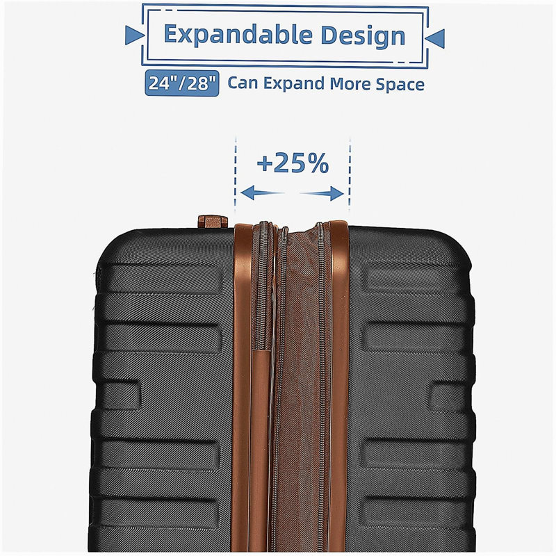 Ensemble de 6 valises avec sacs de voyage, valises rigides extensibles avec roulettes, verrou TSA, noir