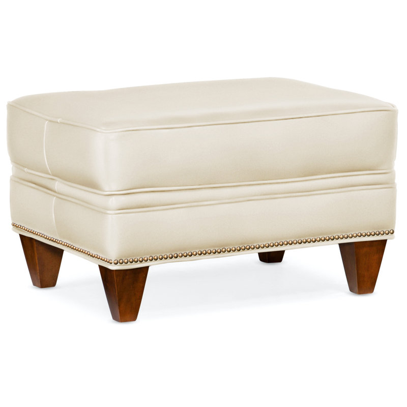 Repose-pieds rectangulaire en cuir véritable de 28,5 po de largeur Reddish, Naturel français, Nouveaux classiques